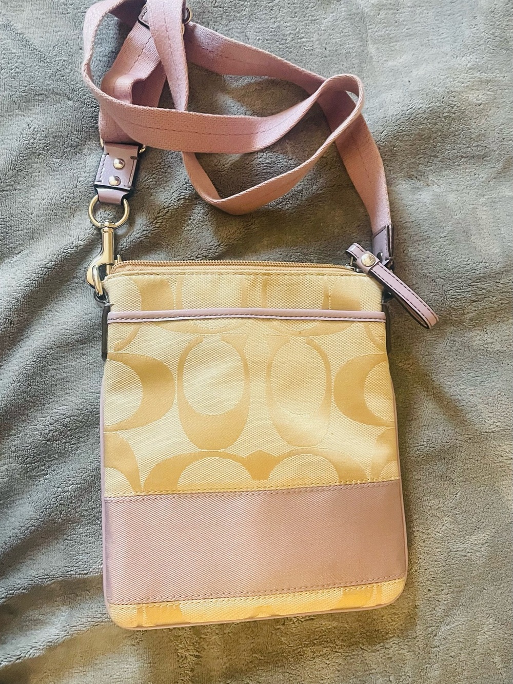 Coach Pink and Yellow Signature Crossbody Bag